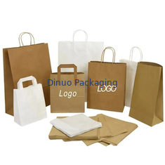 Recyclebare winkels Kraft bruine papieren zak Flat Handle Food Packaging Takeaway zakken