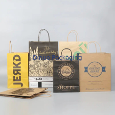 Op maat gedrukte winkeltas van kraftpapier met handvat restaurant fastfood takeaway tas