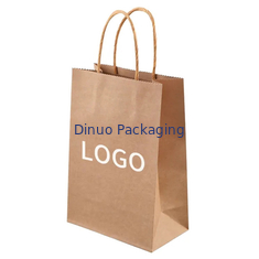 Op maat gedrukt logo Wit Bruin Geschenk Winkelen Kraft Papier Tas Met Twisted Handle