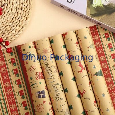 Christmas Wrapping Paper Rolls PE Coated Waterproof With Classic Xmas Patterns For Gift Wrapping DIY Crafts