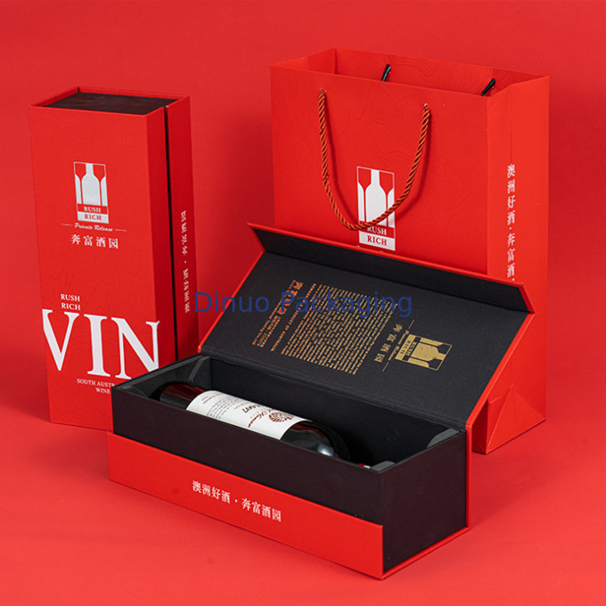Douane het Hete Goud Gedrukte Document Vakje Vakje van de het Pakketgift van de Douane Rode Witte Wijn voor Levering
