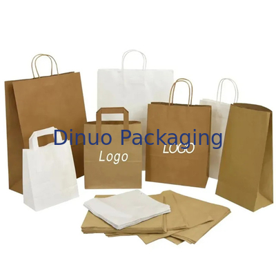 Recyclebare winkels Kraft bruine papieren zak Flat Handle Food Packaging Takeaway zakken