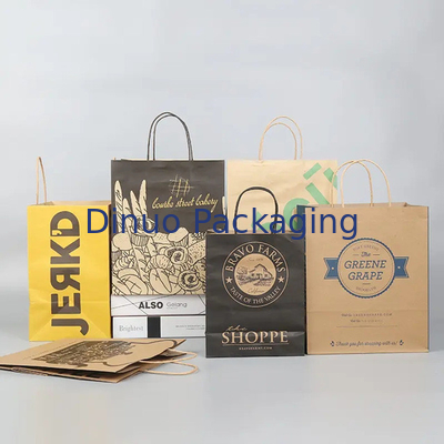 Op maat gedrukte winkeltas van kraftpapier met handvat restaurant fastfood takeaway tas