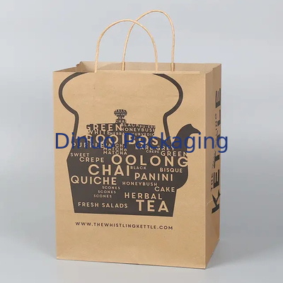 Op maat gedrukte winkeltas van kraftpapier met handvat restaurant fastfood takeaway tas