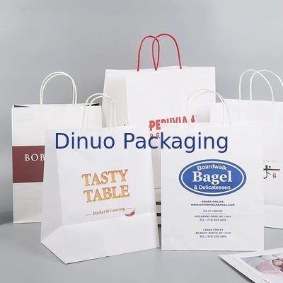 Op maat gedrukte winkeltas van kraftpapier met handvat restaurant fastfood takeaway tas