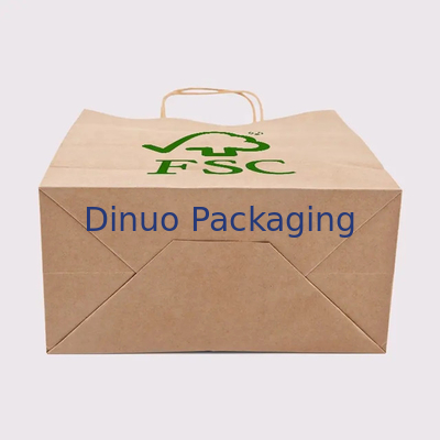 Op maat gedrukt logo Wit Bruin Geschenk Winkelen Kraft Papier Tas Met Twisted Handle