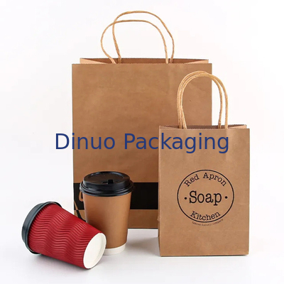 Op maat gedrukt logo Wit Bruin Geschenk Winkelen Kraft Papier Tas Met Twisted Handle