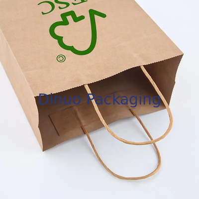 Op maat gedrukt logo Wit Bruin Geschenk Winkelen Kraft Papier Tas Met Twisted Handle