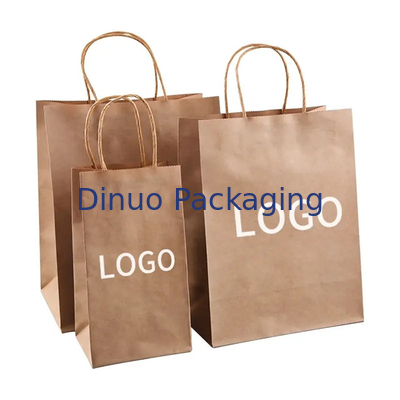 Op maat gedrukt logo Wit Bruin Geschenk Winkelen Kraft Papier Tas Met Twisted Handle