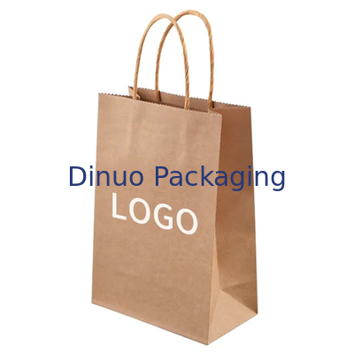 Op maat gedrukt logo Wit Bruin Geschenk Winkelen Kraft Papier Tas Met Twisted Handle